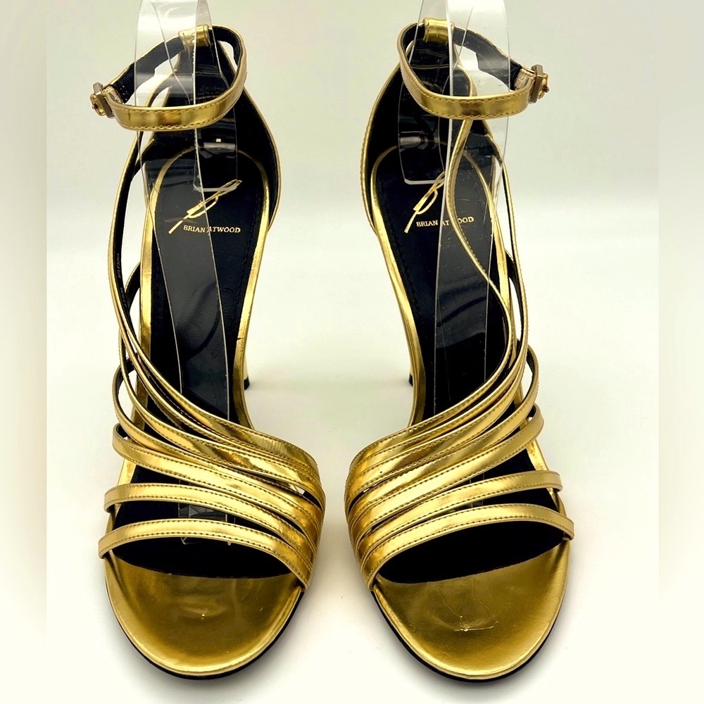 Brian Atwood - gold leather sandals / stilettos - Size 8.5 - New without box - Picture 5 of 6